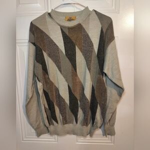 Davelle Men’s Wool Blend Sweater Italy Gray End Brown Geometric M